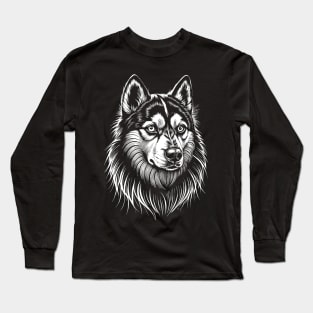 Alaskan Klee Kai Portrait /Face white on black Long Sleeve T-Shirt